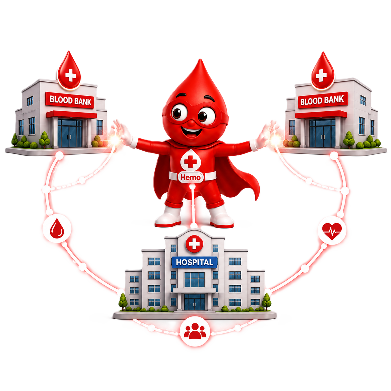 The blood bank dashboard showing active donors and available units by blood group