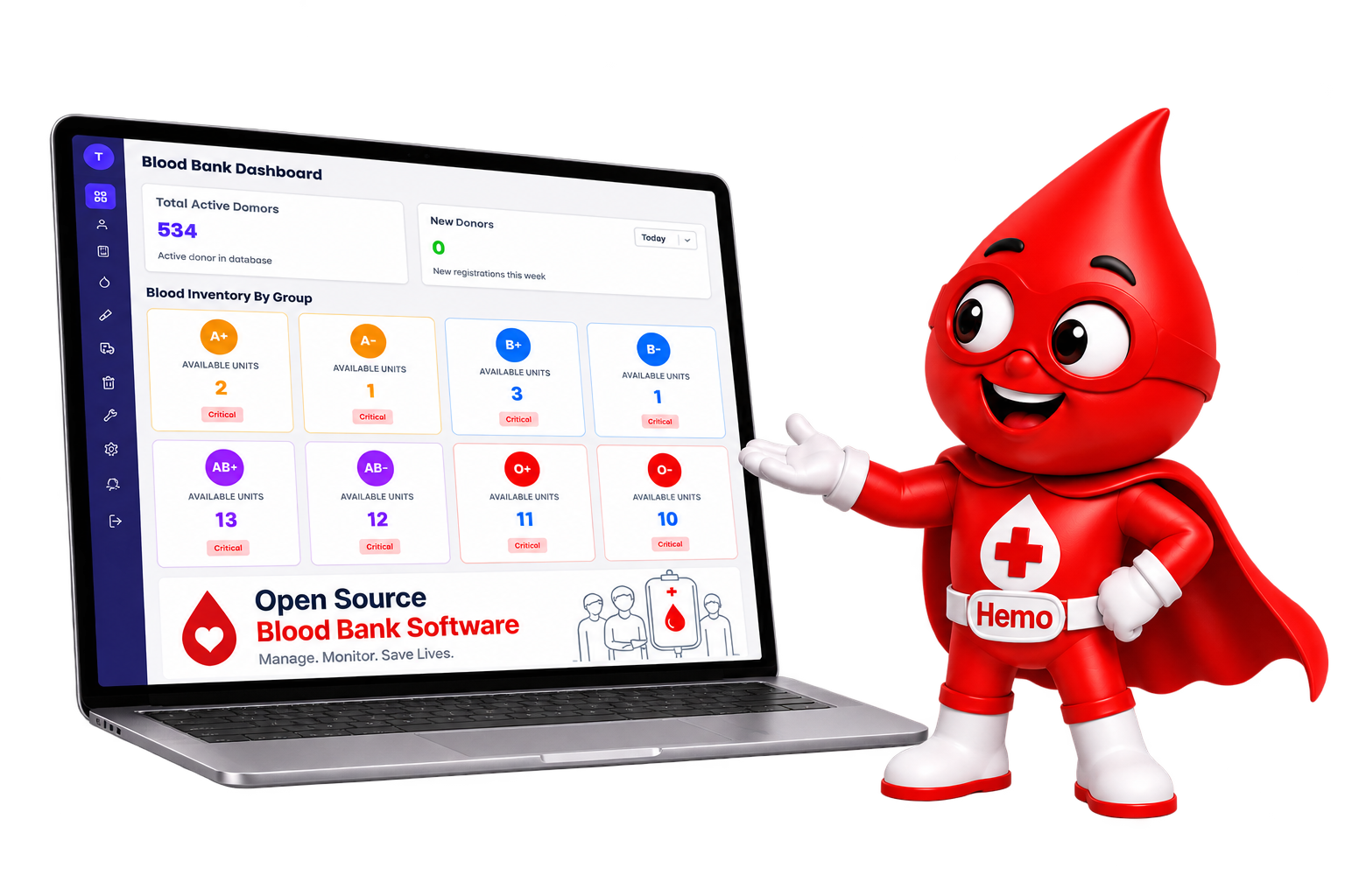Blood bank data held on your own secured servers, connected to two blood bank sites
